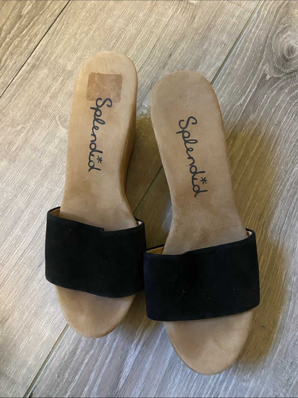 Splendid Black Suede Cork Wedge Slide Sandals - Picture 2 of 7